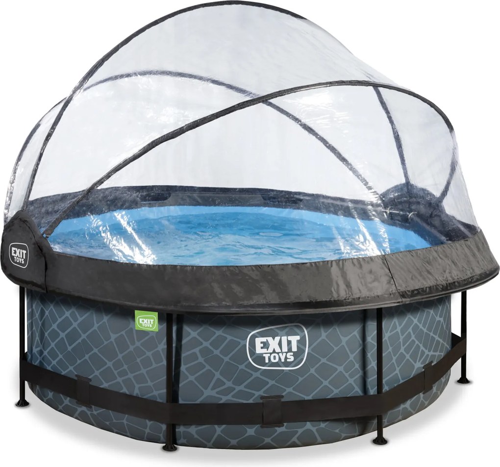 Piscina redonda Stone ø244x76cm com bomba de filtragem e cobertura - cinzenta