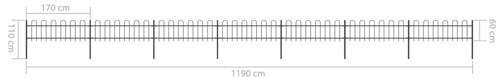 Cerca jardim com topo em aros 11,9x0,6 m aço preto