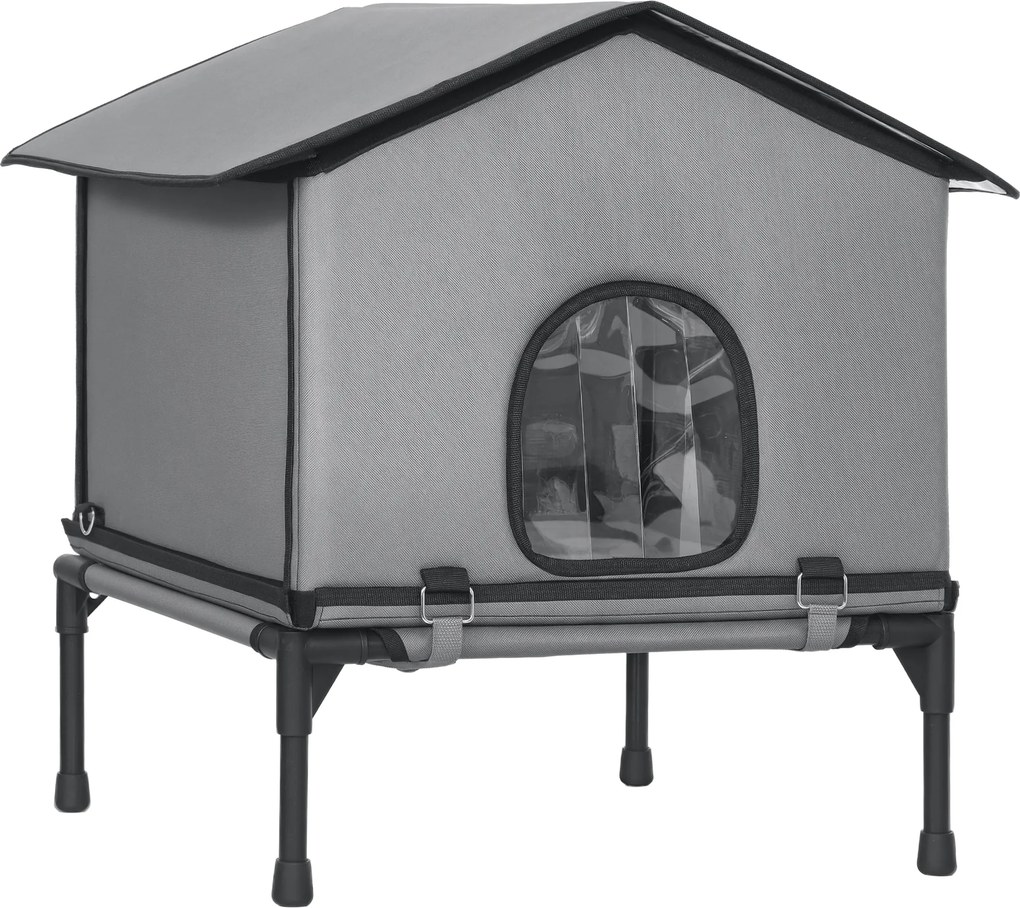 PawHut Casa para gatos dobrável com almofada, elevada e resistente à água, caverna para gatos 62 x 58,5 x 60 cm, Cinza | Aosom Portugal
