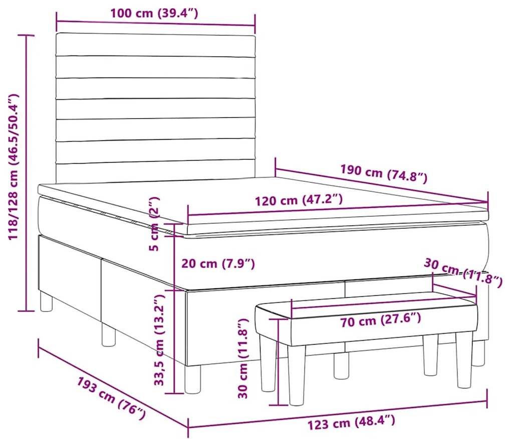 Cama boxspring com colchão 120x190 cm veludo rosa