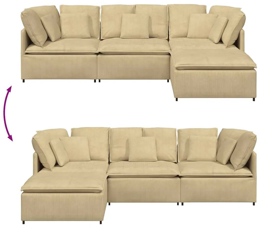 Sofá modular com pufes e almofadas tecido corduroy