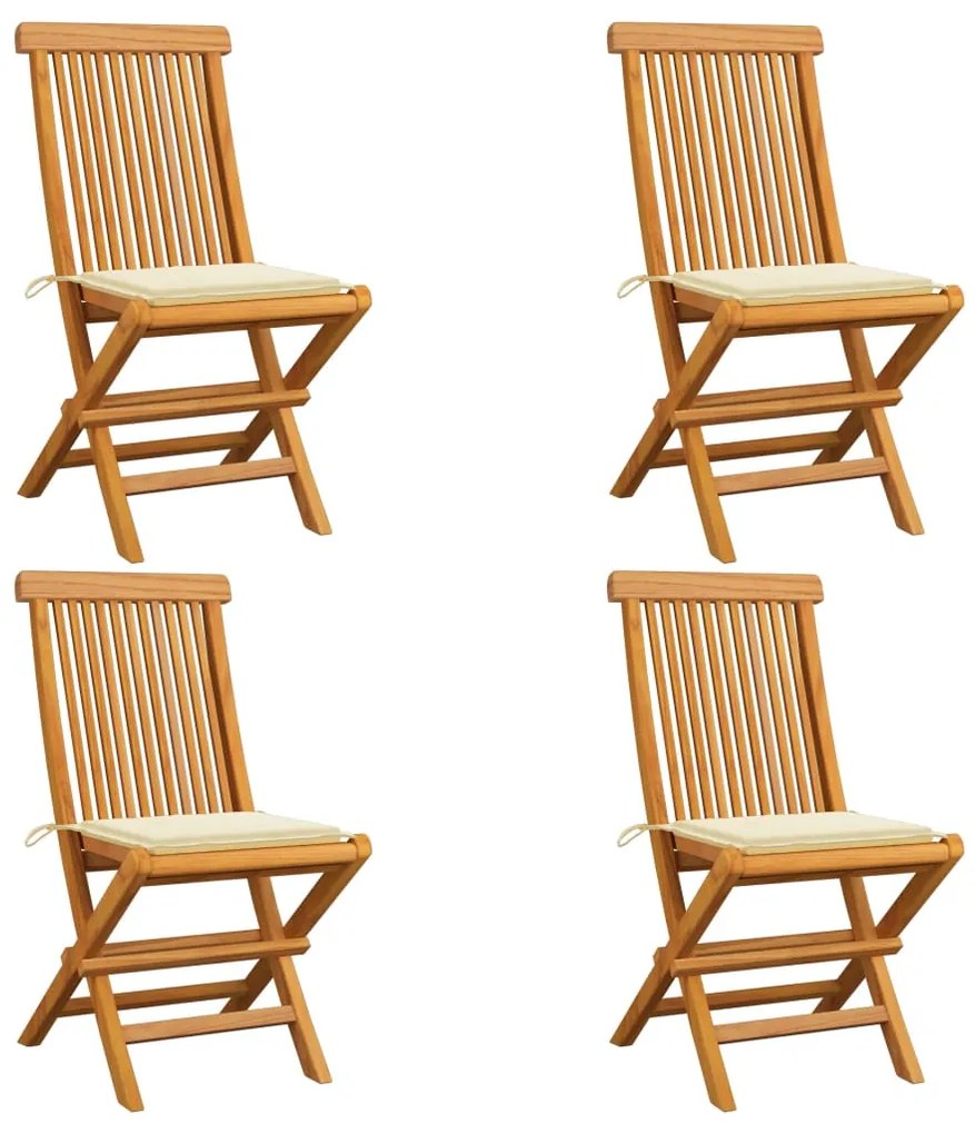 vidaXL Cadeiras de jardim c/ almofadões creme 4 pcs teca maciça