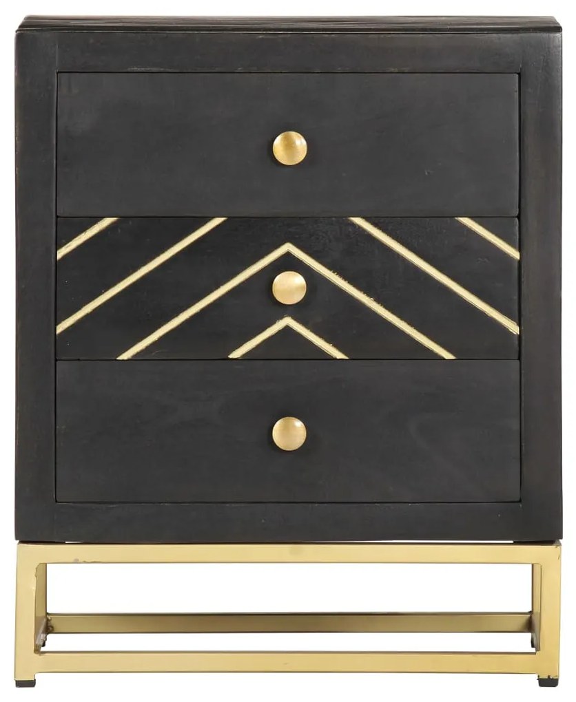 Mesa de cabeceira 40x30x50 cm mangueira maciça preto e dourado