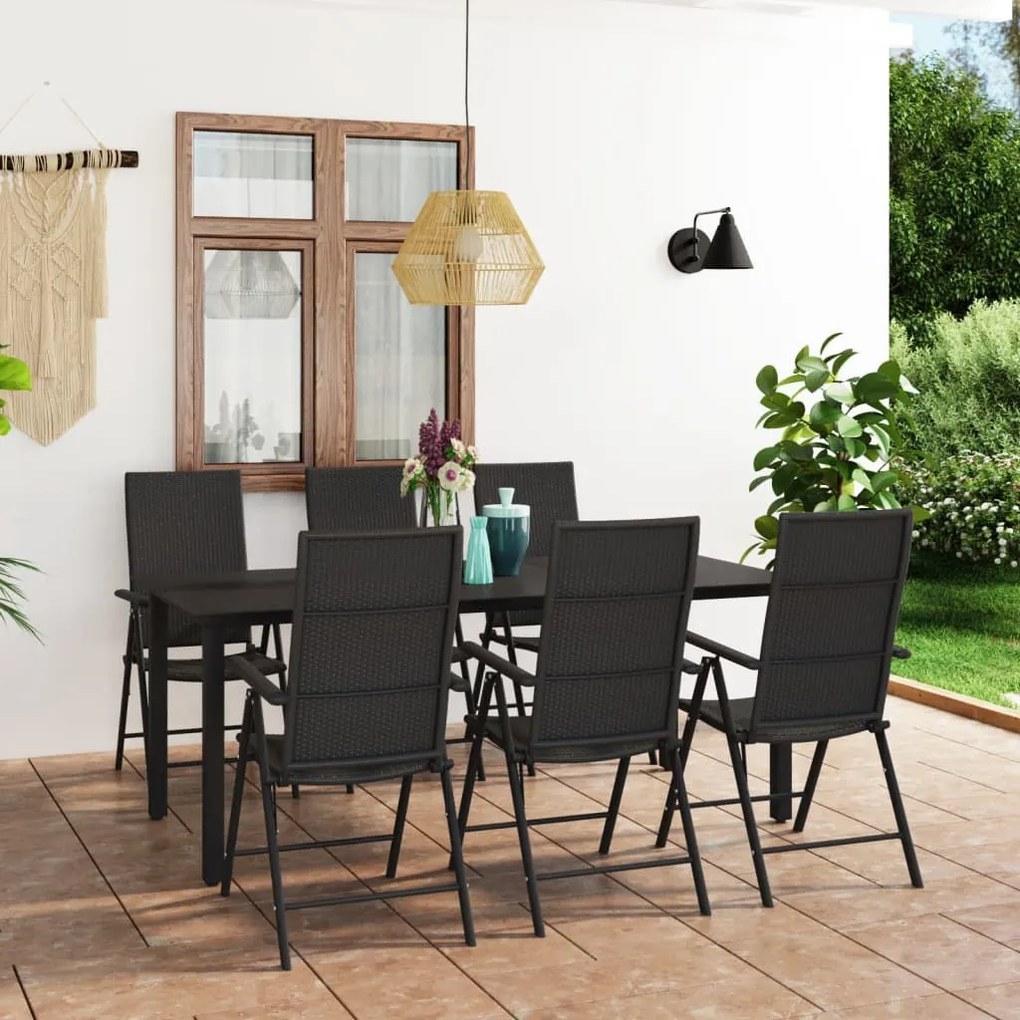 vidaXL 7 pcs conjunto de jantar para jardim preto