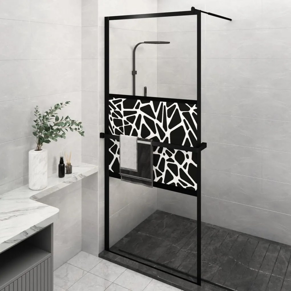 vidaXL Divisória chuveiro+prateleira 100x195 vidro ESG/alumínio preto