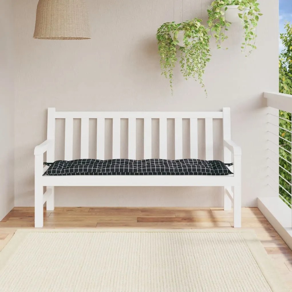vidaXL Almofadão p/ banco jardim 150x50x7cm tecido oxford xadrez preto