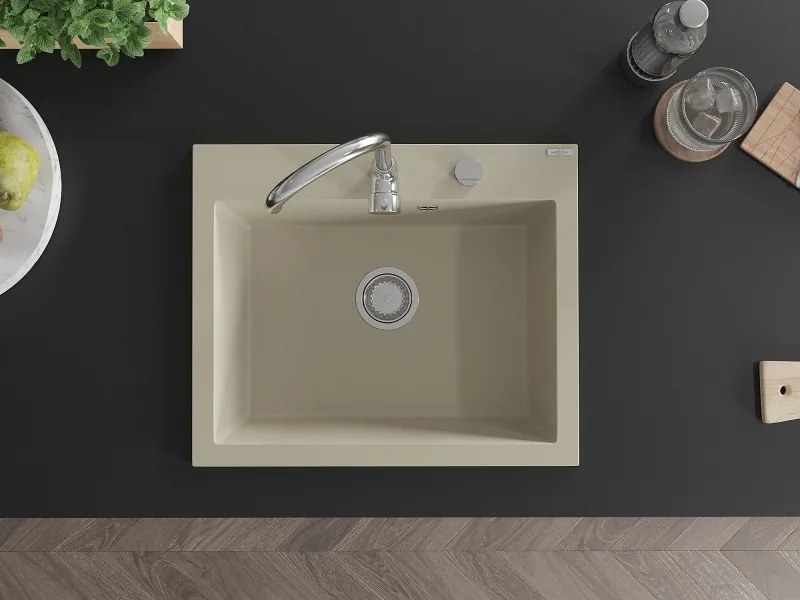Mexen Elix lava-louça de granito de 1 câmara 600 x 500 mm, bege, sifão cromado - 6525601005-69