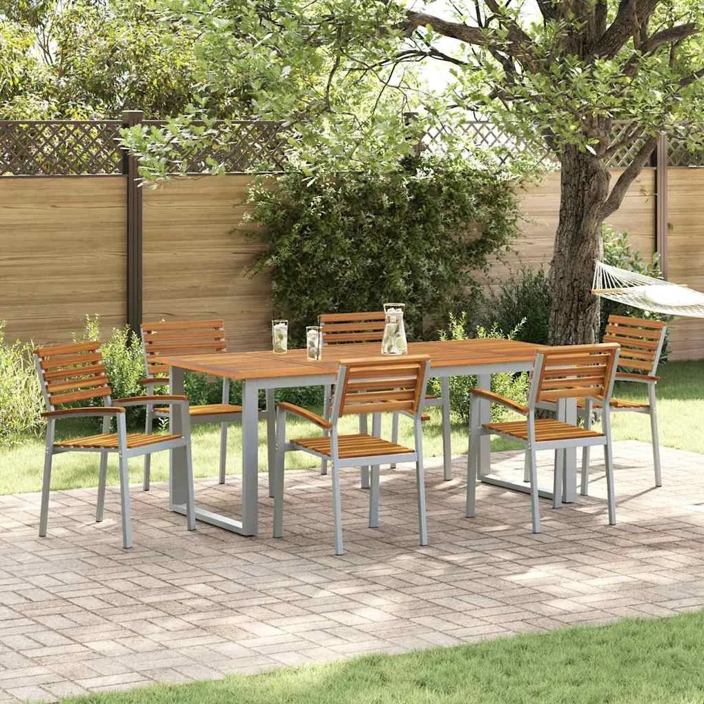 vidaXL Conjunto de Jantar para Jardim com 7 Peças em Madeira de Acácia e Metal