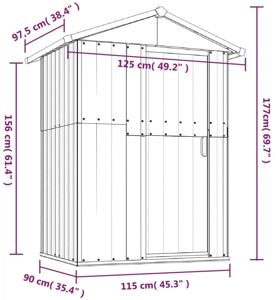 Abrigo de jardim 126x97,5x177 cm aço galvanizado cinzento