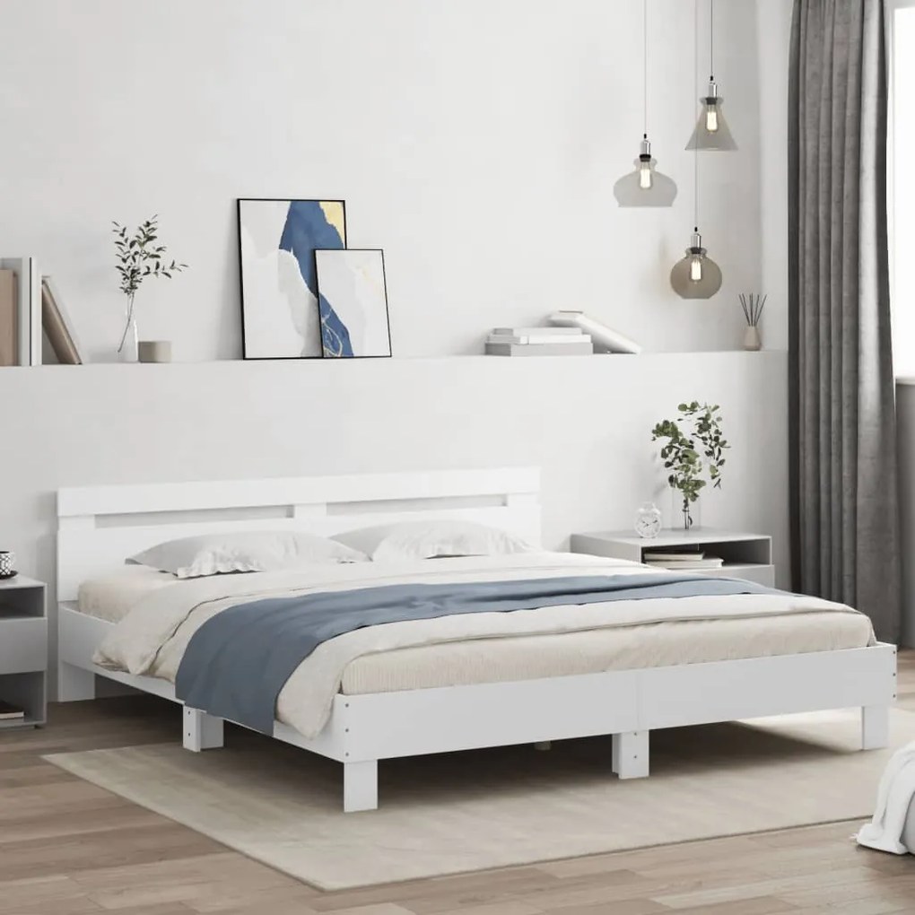 Estrutura cama c/ cabeceira e luzes LED 180x200 cm branco