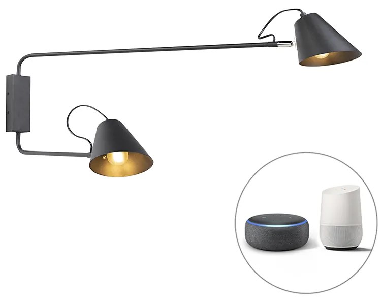 LED Candeeiro de parede inteligente preto 2 luzes ajustável com Wi-Fi A60 - Lune Retro