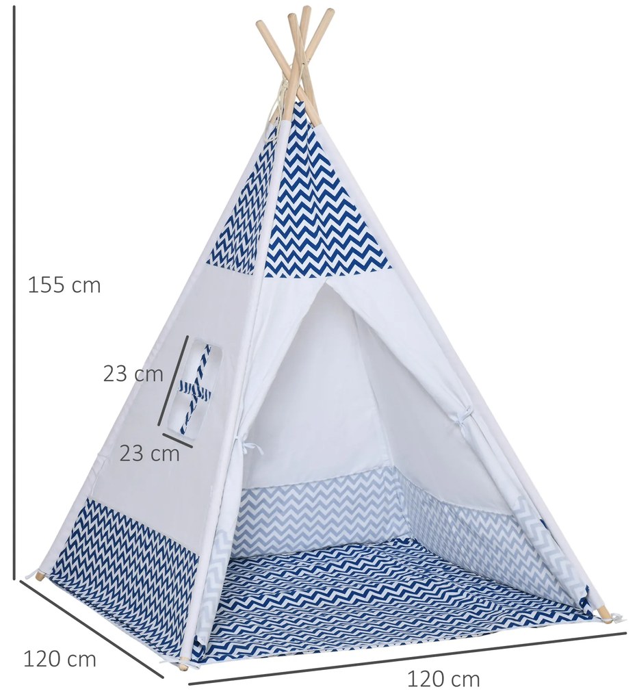 Tenda Tipi para Crianças acima de 3 Anos Tenda Infantil de Madeira Portátil com Janela Almofada e Bolsa de Transporte para Interiores e Exteriores 120
