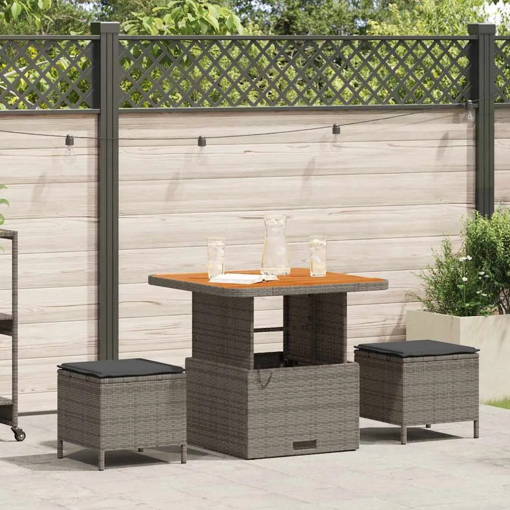 Conjunto de Jantar de Jardim em 3 Peças com Almofadas Cinza em Rattan
