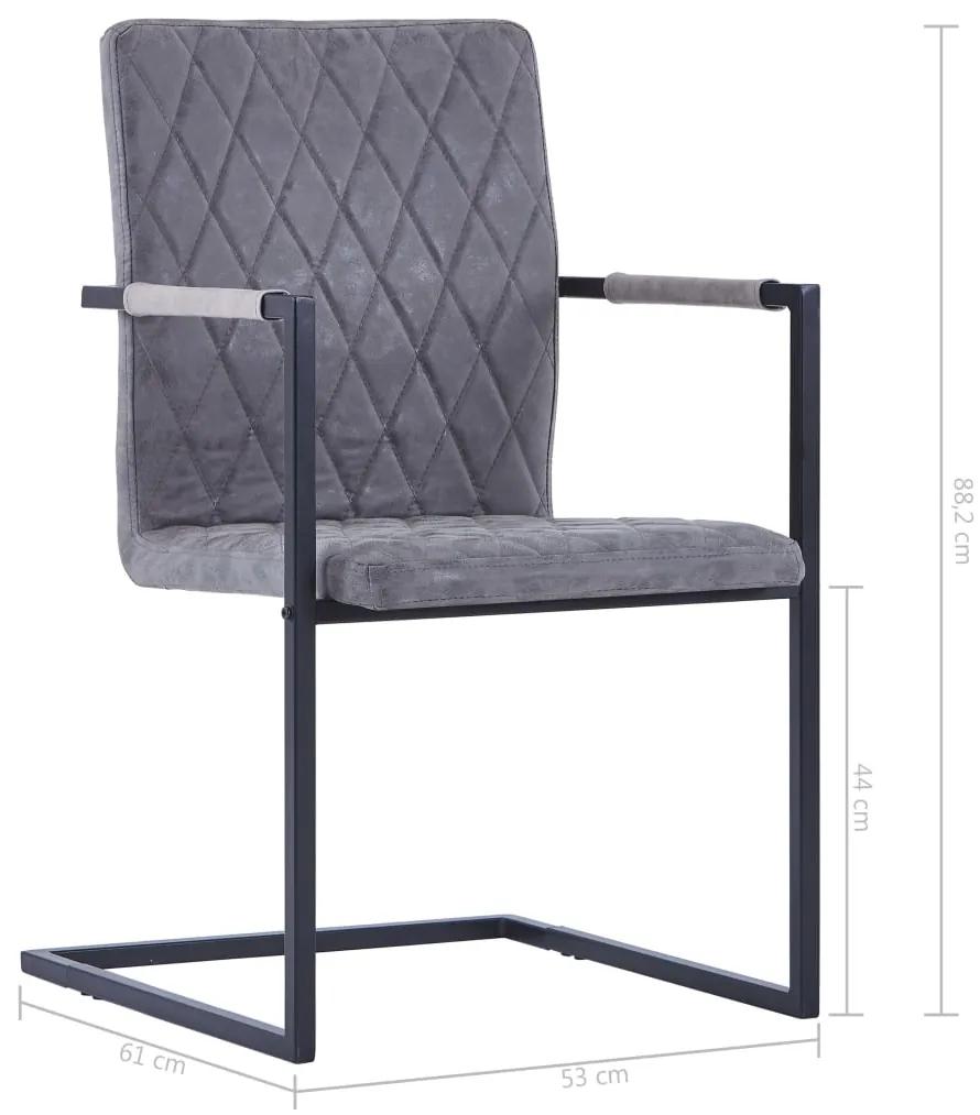 Cadeiras de jantar cantilever 6pcs couro artif. cinzento-escuro