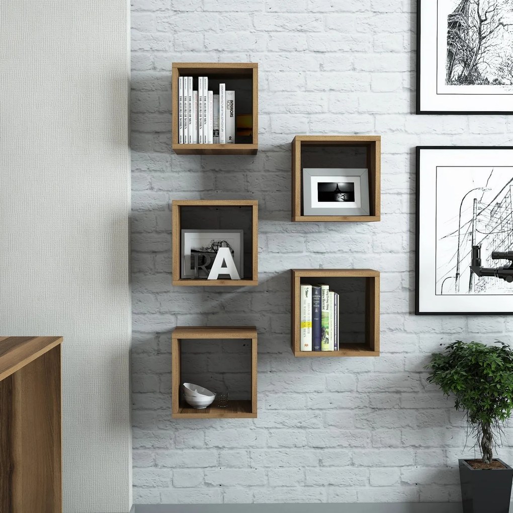Prateleira de Parede Box – Nogueira – 30x24x30 cm (5 Peças)