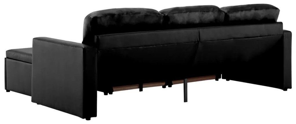 Sofá-cama modular de 3 lugares couro artificial preto