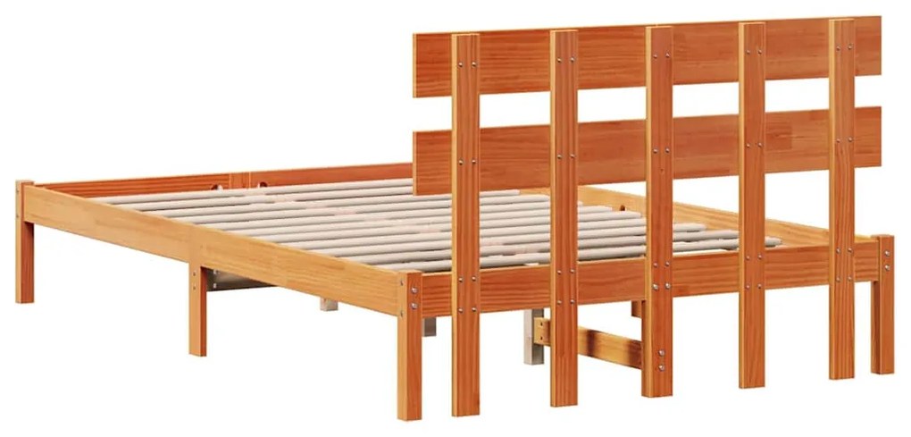 Estrado de Cama com Cabeceira Castanho Encerado 120x200 cm Madeira Sól