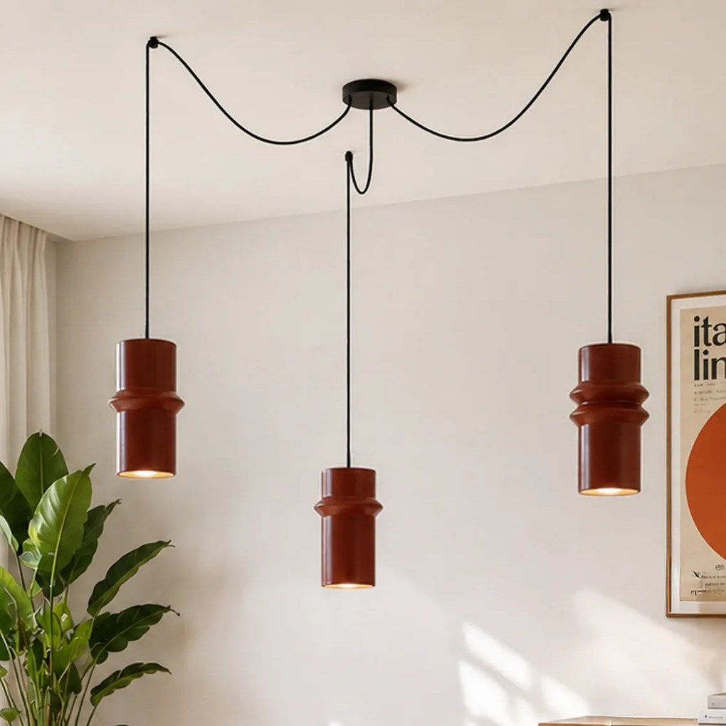 Candeeiro suspenso retro vermelho com preto 3 luzes - Monti