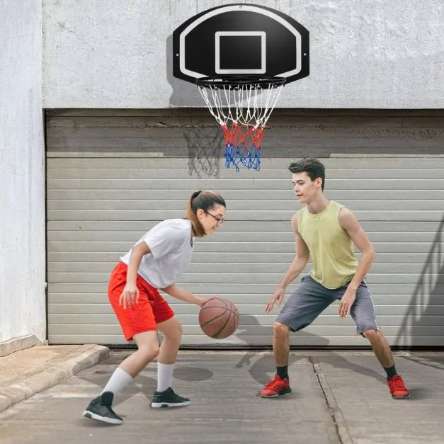 Conjunto de cesto de basquetebol montar na parede com tabela inquebrável 72 x 45,5 cm Rede Acessórios completos Preto