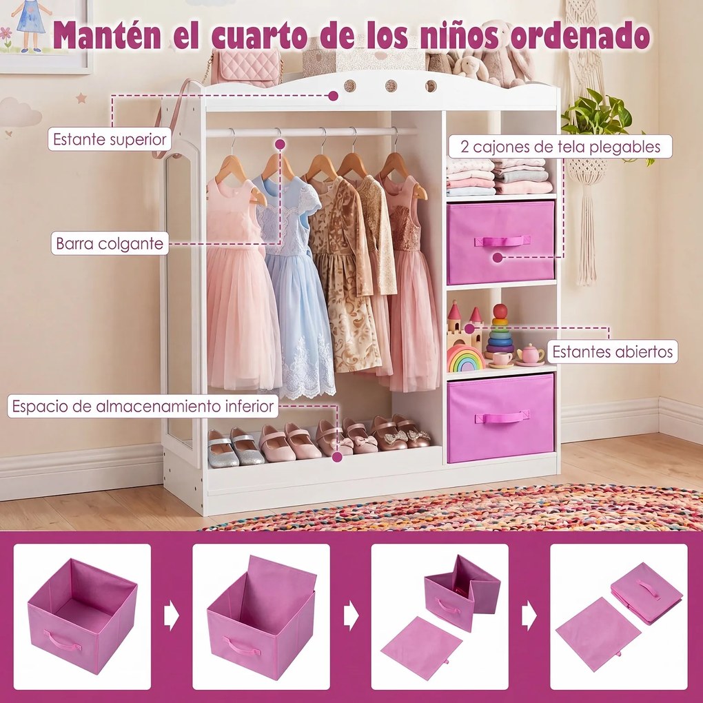 Guarda roupa Infantil, 90 x 30 x 111,5 cm, Espelho Integrado, Branco