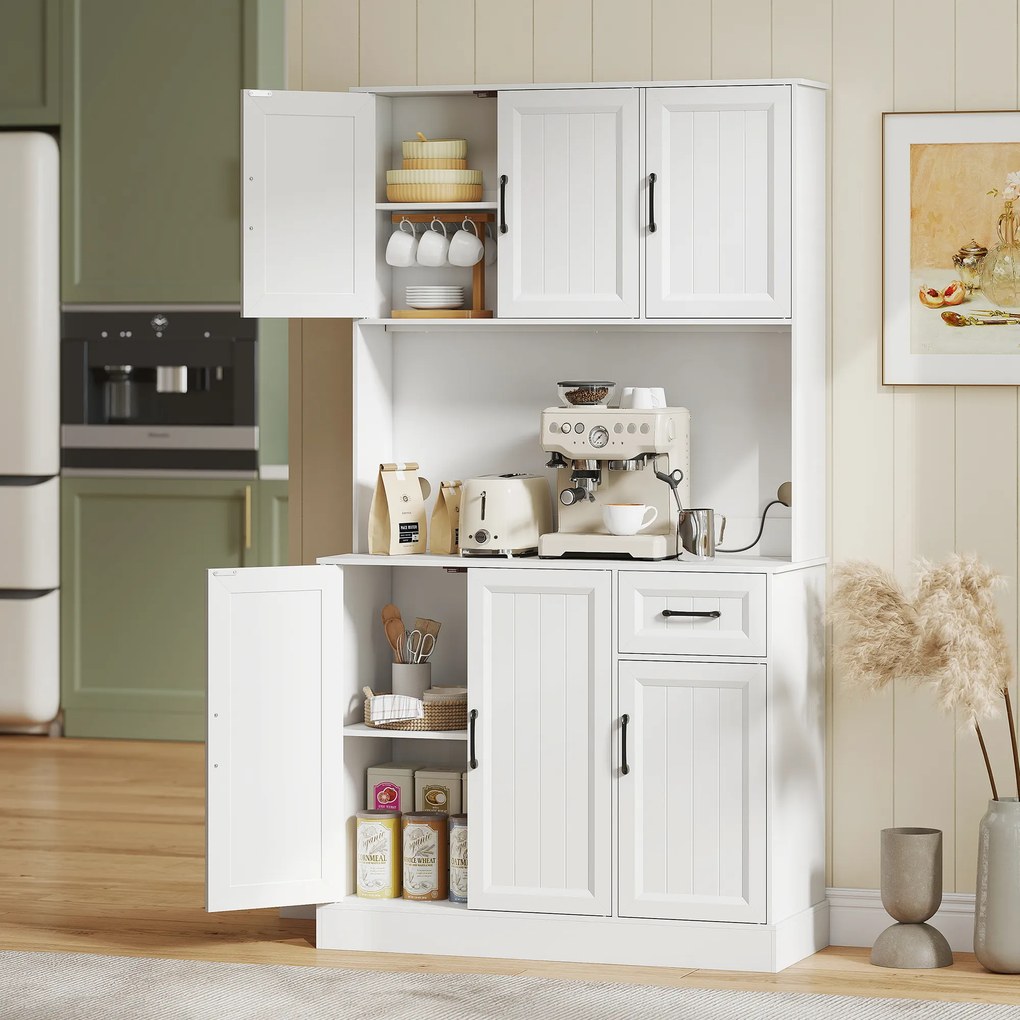 Armário Alto de Cozinha, 100 x 39,5 x 180,5 cm, Prateleiras Reguláveis, Branco