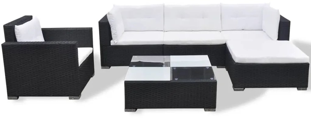 6 pcs conjunto lounge de jardim c/ almofadões vime PE preto