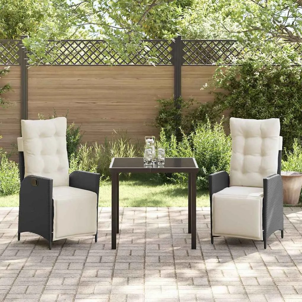 Conjunto de Jantar de Jardim de 3 Peças em Rattan Preto
