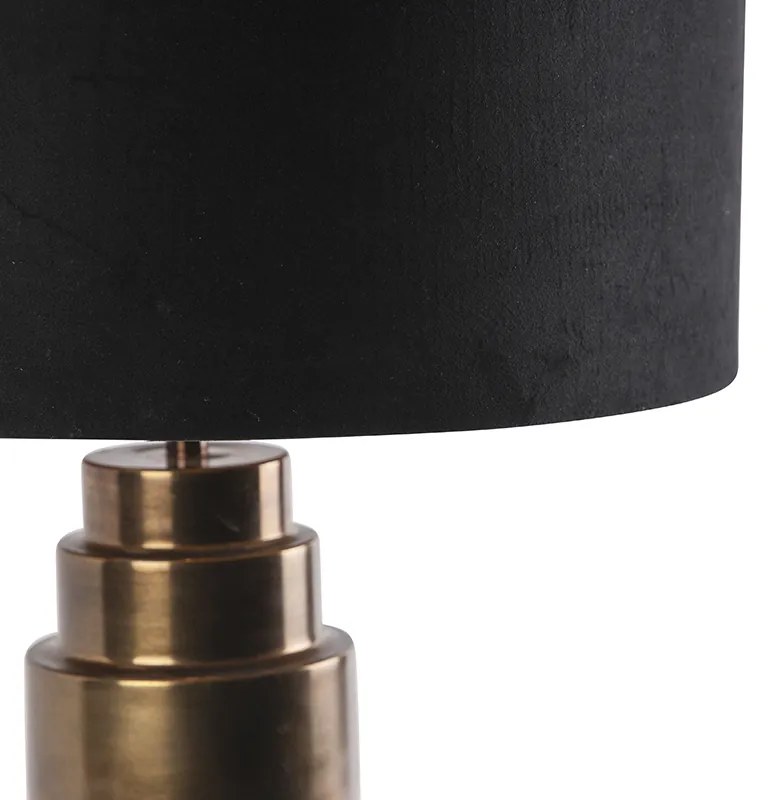 Candeeiro de mesa Art Deco bronze com abajur em veludo preto com dourado 50 cm - Bruut Art Deco