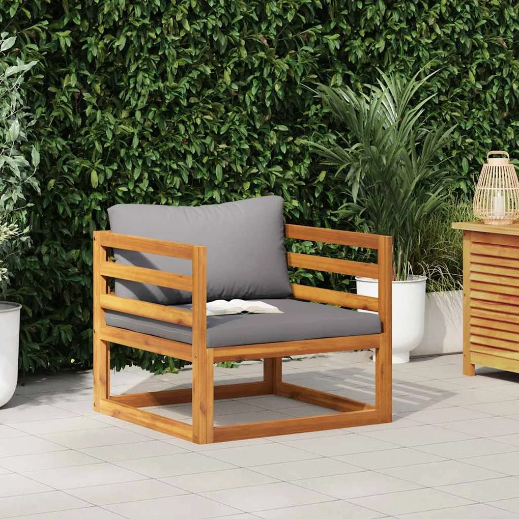 vidaXL Cadeira de jardim c/ almofadões cinzento-escuro acácia maciça