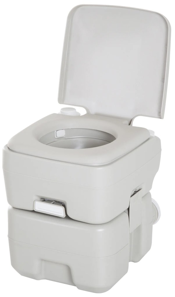 HOMCOM Sanita Portátil Sanita de 20L com Tampa para Campismo Viagem Barco Capacidade Máxima 147 kg 41,5x36,5x42 cm Cinza Claro