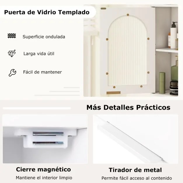 Armário parede para casa de banho 35 x 20 x 52,5 cm com porta de vidro e prateleira ajustável Branco