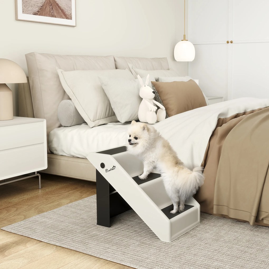 Escada dobrável para cães com 3 degraus antiderrapantes; escada para animais em plástico, 53 x 30,5 x 36,5 cm, cor creme