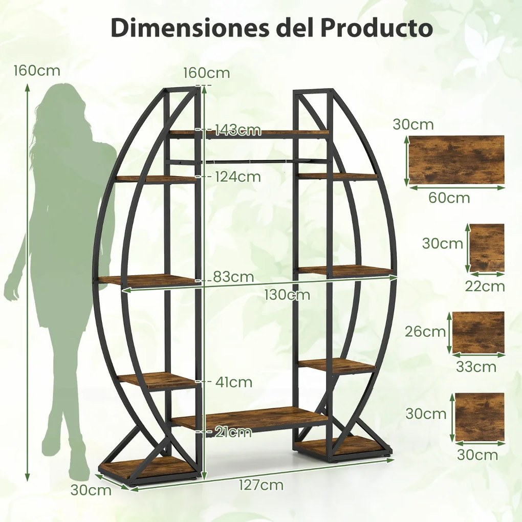 Suporte para plantas com lâmpadas de crescimento ajustáveis com 10 prateleiras e 3 ganchos Estante 127 x 30 x 160 cm Castanho e preto