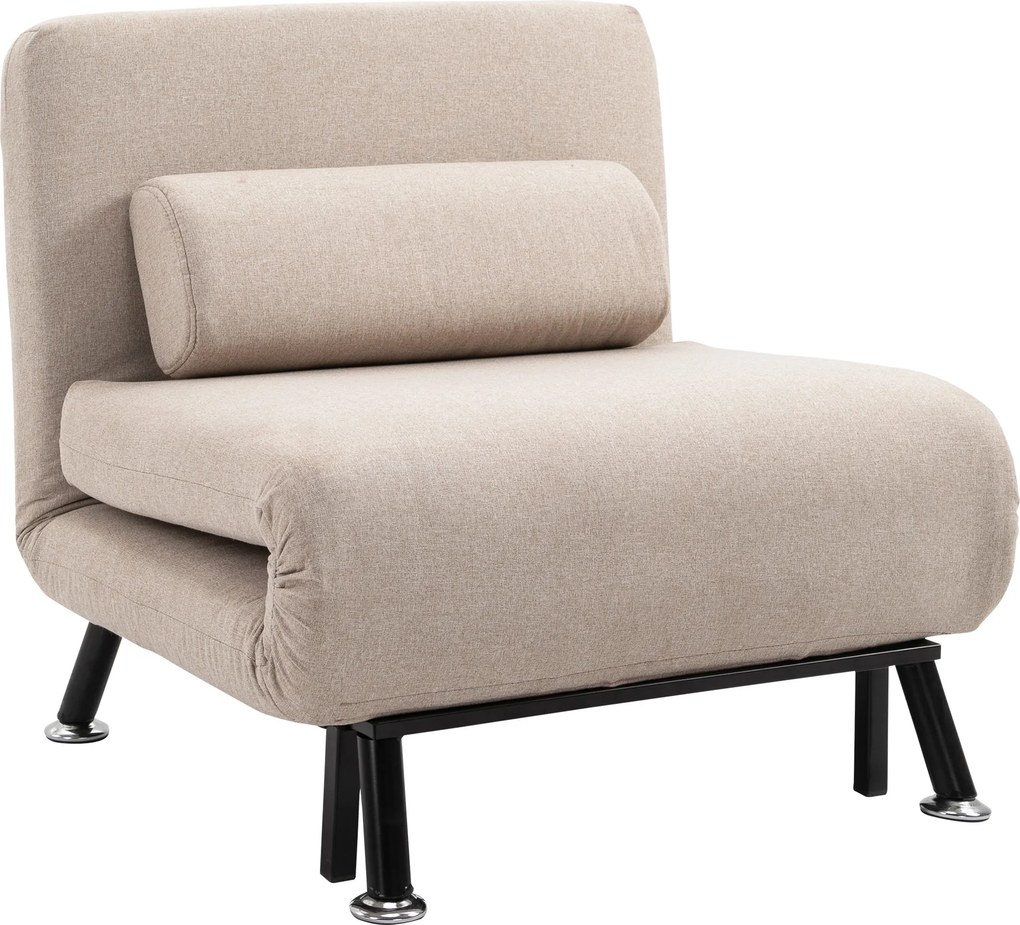 HOMCOM Sofá Cama Individual Dobrável Estofado em Linho com Encosto Ajustável em 5 Níveis e Almofada Acolchoada 75x70x75 cm Bege | Aosom Portugal