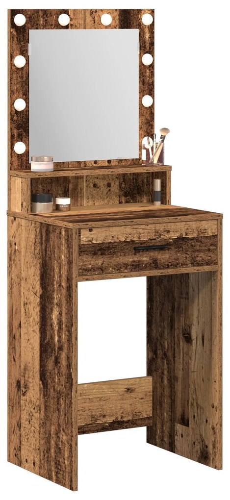 mesa de maquiagem vidaXL com luzes LED em madeira antiga 50x41x135 cm