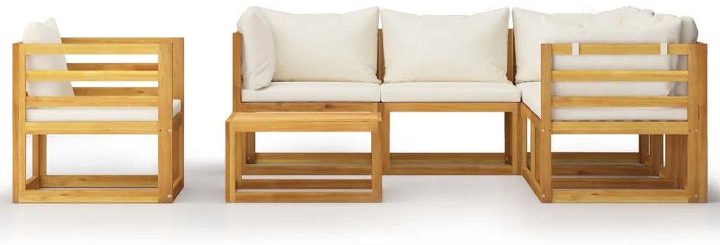 7 pcs conjunto lounge jardim c/ almofadões acácia maciça creme