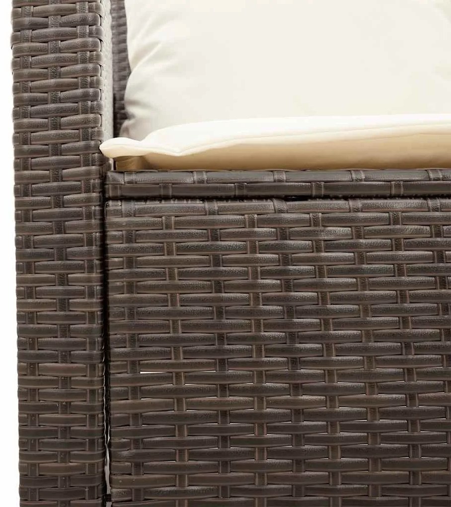 4 pcs conjunto sofás de jardim c/ almofadões vime PE castanho
