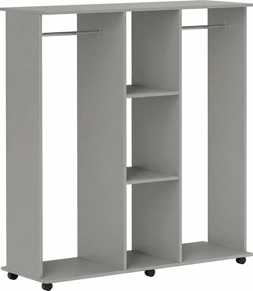 HOMCOM Armário guarda‑roupa móvel de arrumação 6 rodas 120 x 40 x 128 cm em madeira cinza | Aosom Portugal