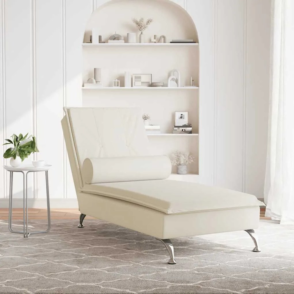 Chaise lounge de massagem com rolo veludo creme