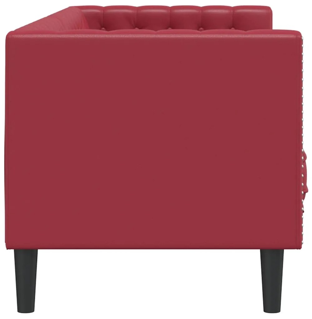 Sofá chesterfield 3 lugares couro artificial vermelho tinto