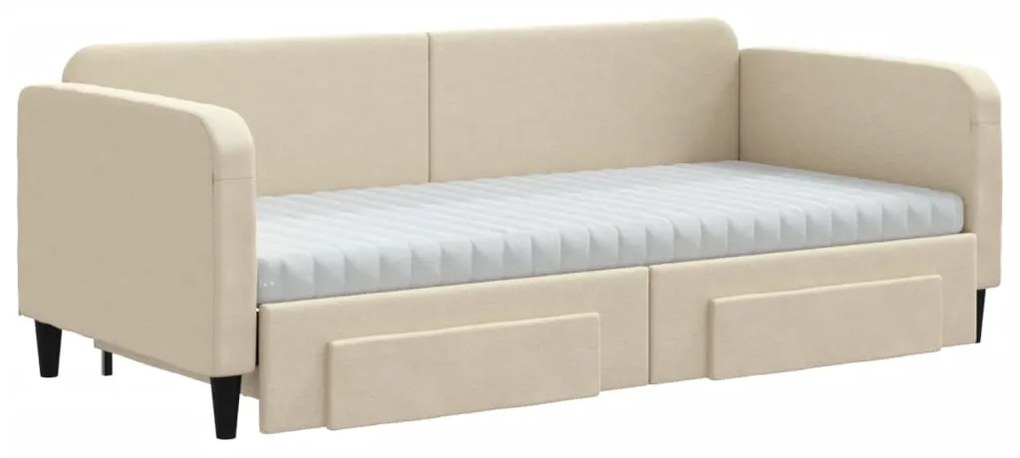 Sofá-cama com gavetão e gavetas 90x200 cm tecido cor creme