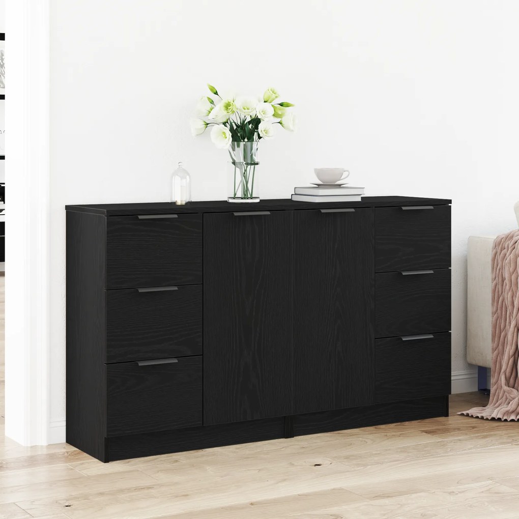 vidaXL Buffets 2 pcs Madeira de Carvalho Preto 60x30x70 cm Madeira engenheirada