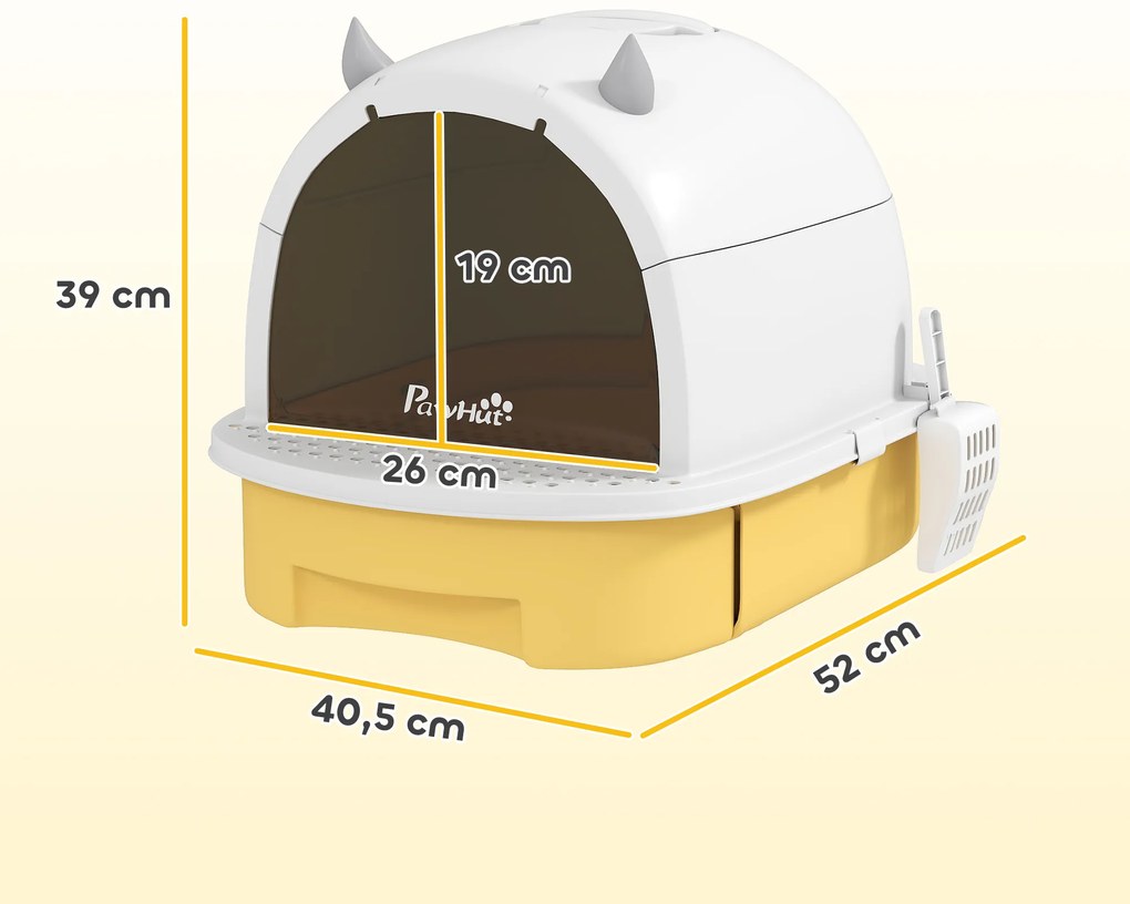 Caixa de Areia para Gatos Fechada com Tampa e Bandeja Amovíveis Filtro de Carvão e Pá 40,5x52x39 cm Branco e Amarelo