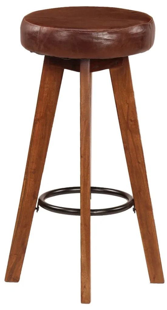Cadeiras bar 2 pcs madeira maciça de acácia + couro genuíno