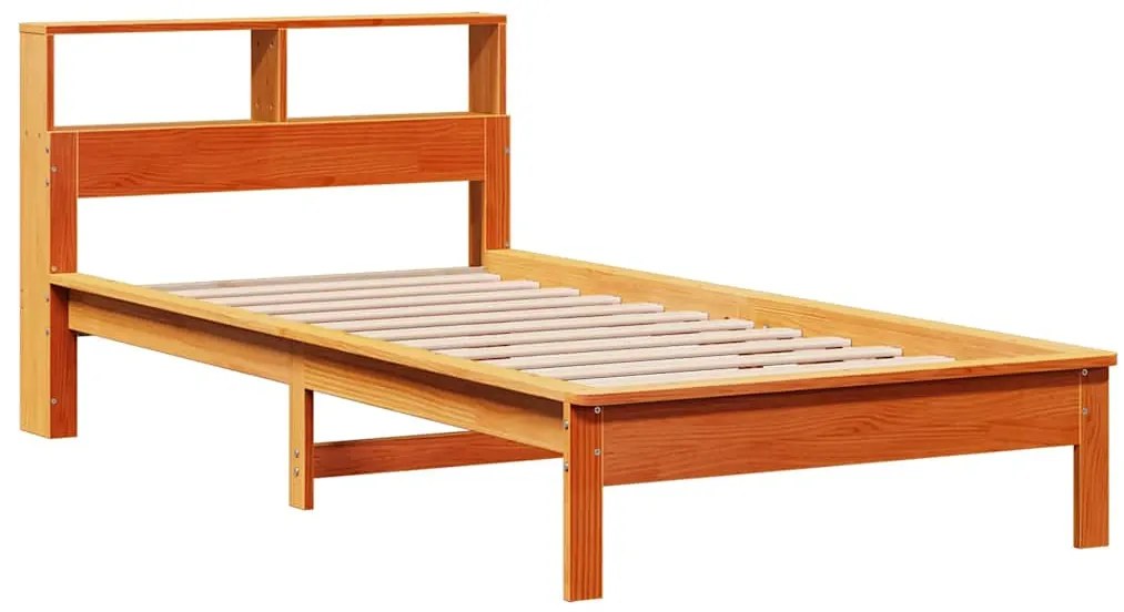Cama com estante sem colchão 75x190cm pinho maciço castanho-mel