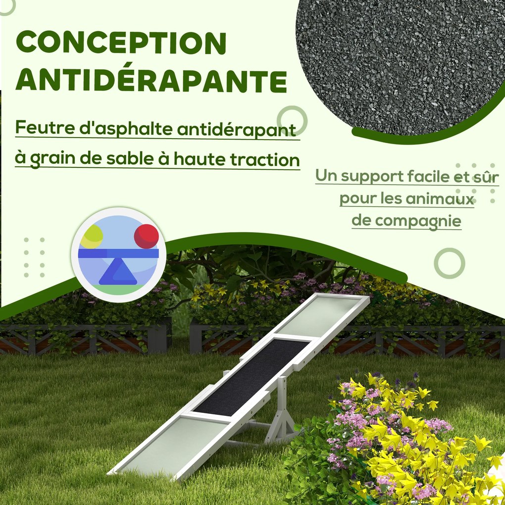 Equipamento de treino de agilidade desportiva para cães – balanço antiderrapante 180 x 30 x 30 cm cinzento e branco