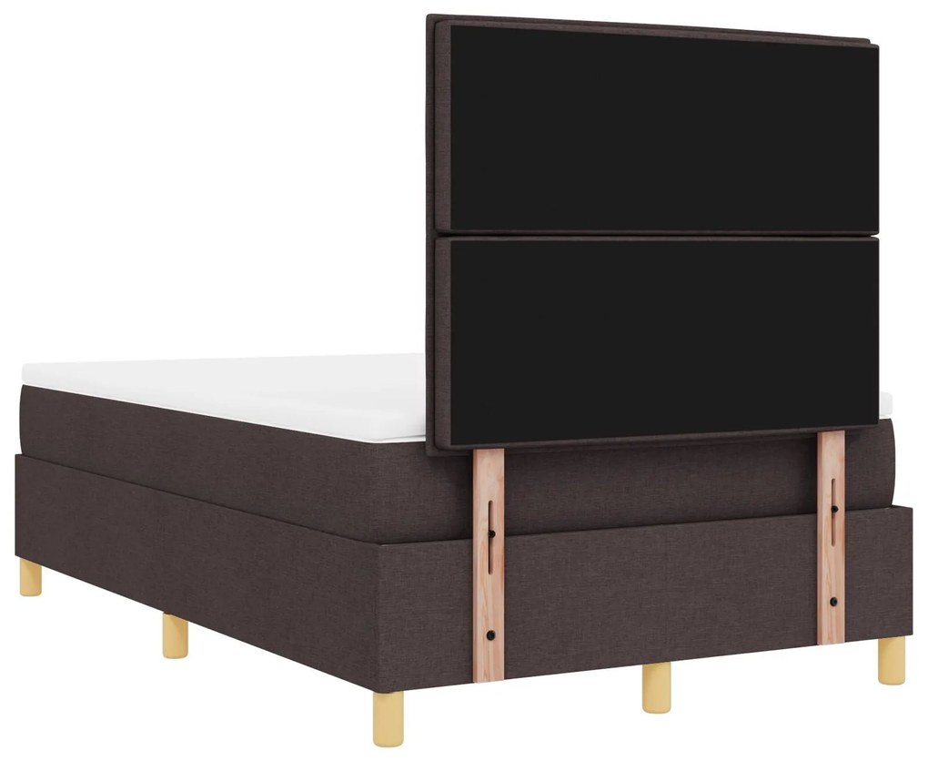 Cama Box com Colchão & LED Castanho Escuro 120x190 cm Tecido