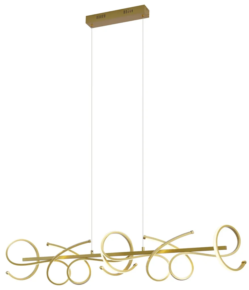 Candeeiro suspenso de design dourado retangular regulável em 3 níveis ...