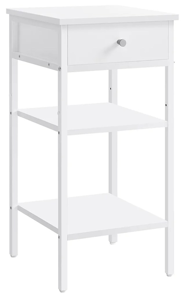 Mesa de cabeceira VASAGLE, mesa lateral, mesa de cabeceira alta com gaveta e 2 prateleiras de armazenamento, economizadora de espaço, mesa de apoio industrial, branco rústico LET502B14