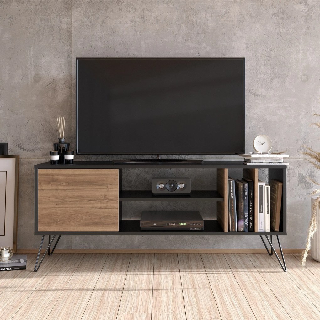 Móvel TV Mistico – Walnut/Preto – 140x58,7x35,5 cm